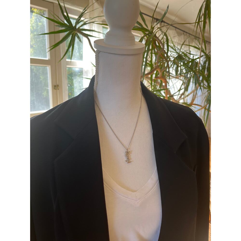 YVES SAINT LAURENT YSL Logo Charm Zipper Pull Pendant Necklace Silver Tone - Picture 6 of 11